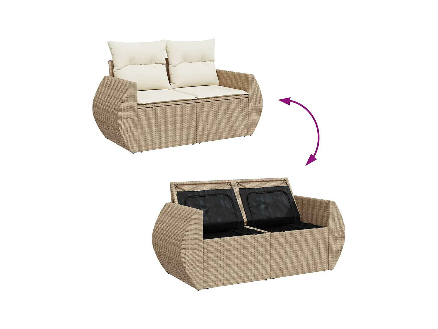 Salon de jardin avec coussins 8 pcs beige résine tressée