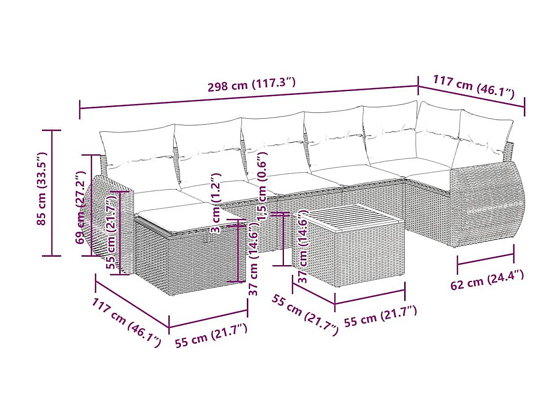 Salon de jardin avec coussins 8 pcs beige résine tressée