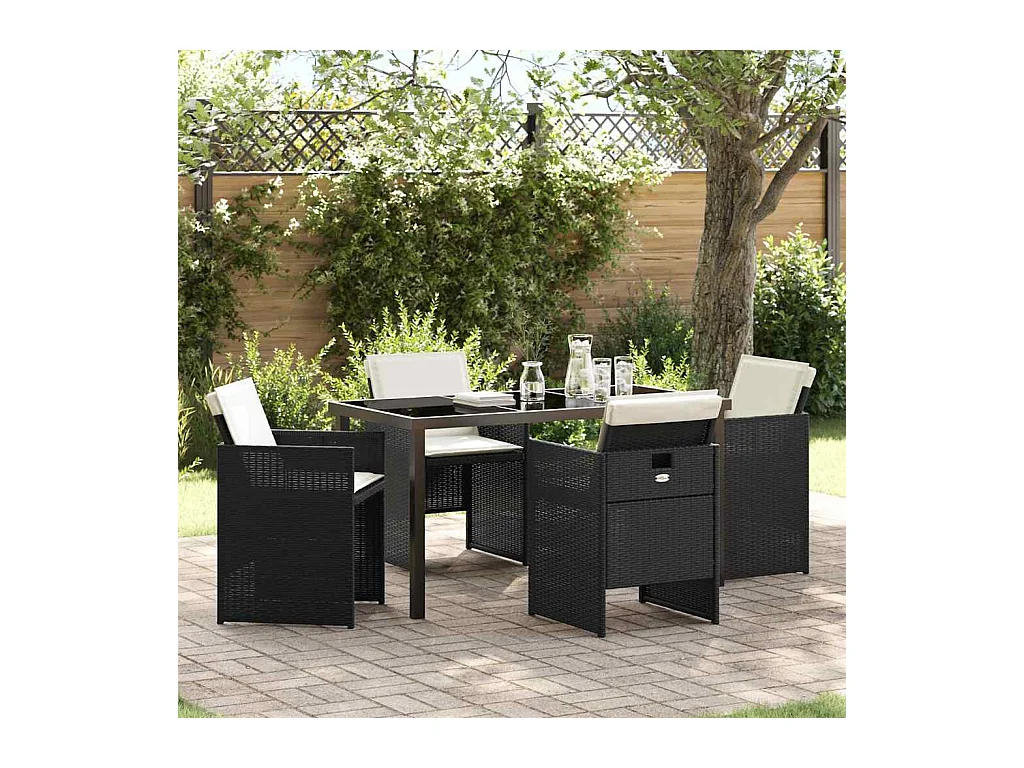 Ensemble de salle à manger pour jardin 5 pcs Noir polyrotin