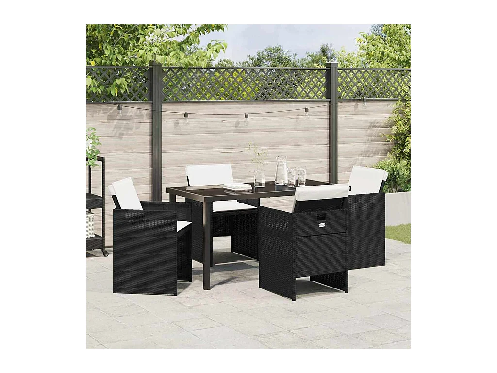 Garten Essgruppe 5 pcs Schwarz Poly-Rattan