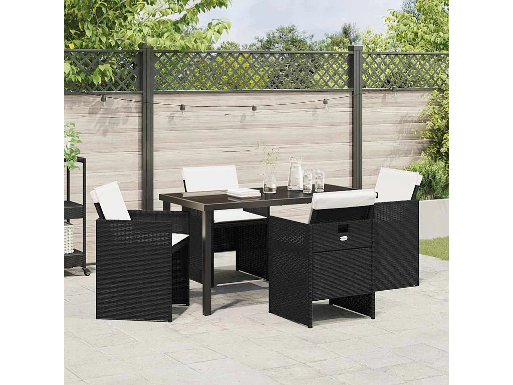 Ensemble de salle à manger pour jardin 5 pcs Noir polyrotin