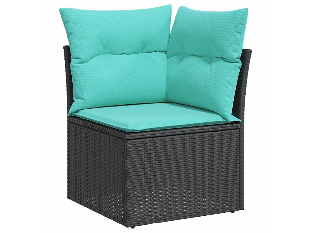 9 pcs conjunto de sofás p/ jardim c/ almofadões vime PE preto
