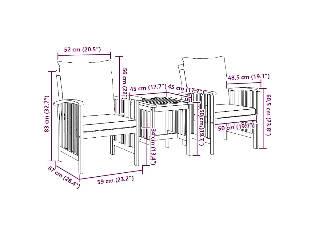 Gartensofa-set mit Kissen 3 pcs Öl-Natur Massivholz Akazie