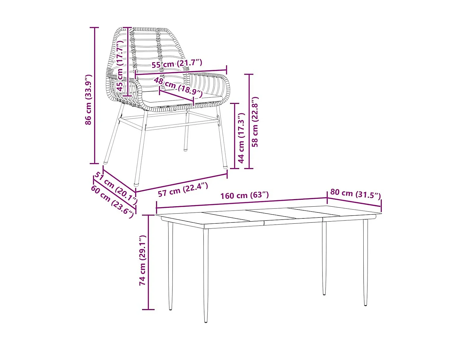 Set Pranzo da Giardino 7 pz Nero con Cuscini Polyrattan Vetro