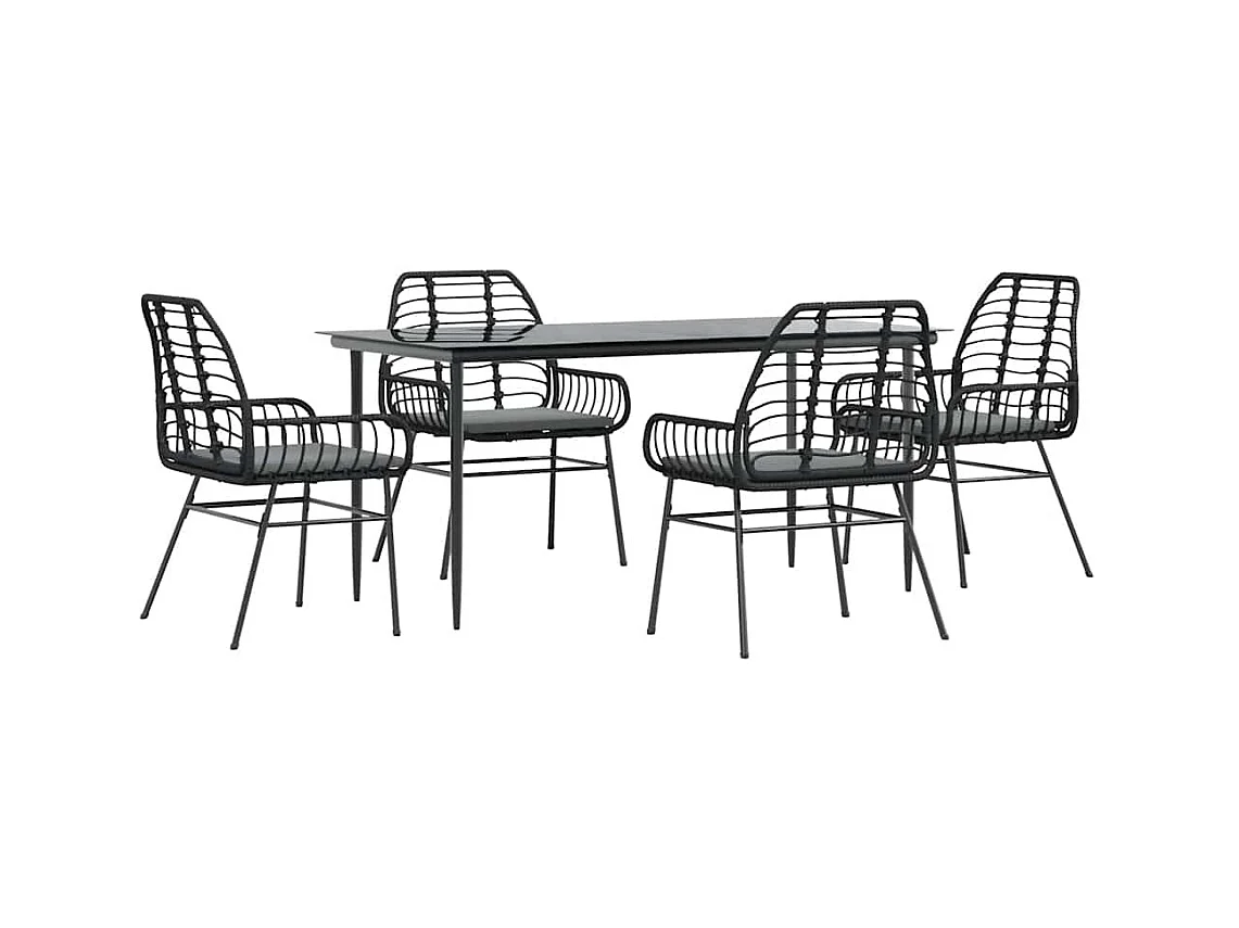 Set da Pranzo da Giardino con Cuscini 5 pz Polyrattan Vetro