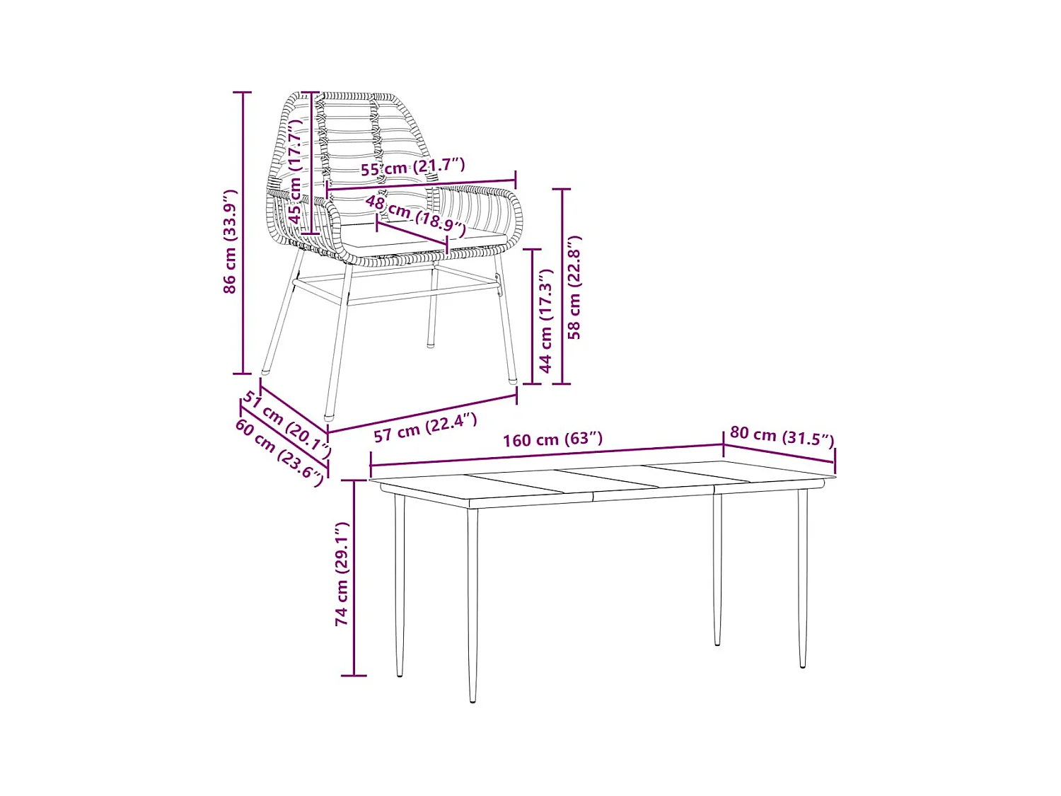Set da Pranzo da Giardino con Cuscini 5 pz Polyrattan Vetro