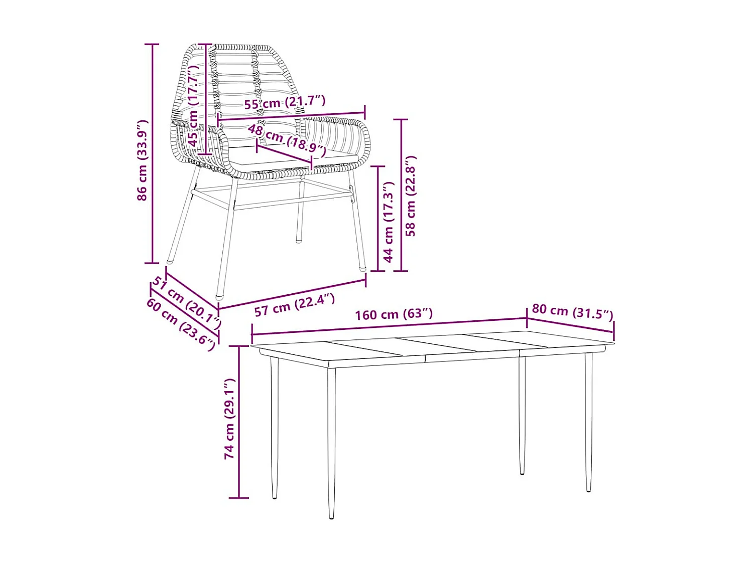 Set da Pranzo da Giardino con Cuscini 5 pz Polyrattan Vetro