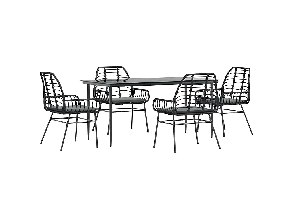 5-delige Tuinset met kussens poly rattan glas zwart