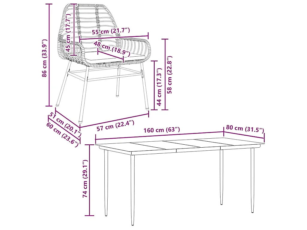 5-delige Tuinset met kussens poly rattan glas zwart