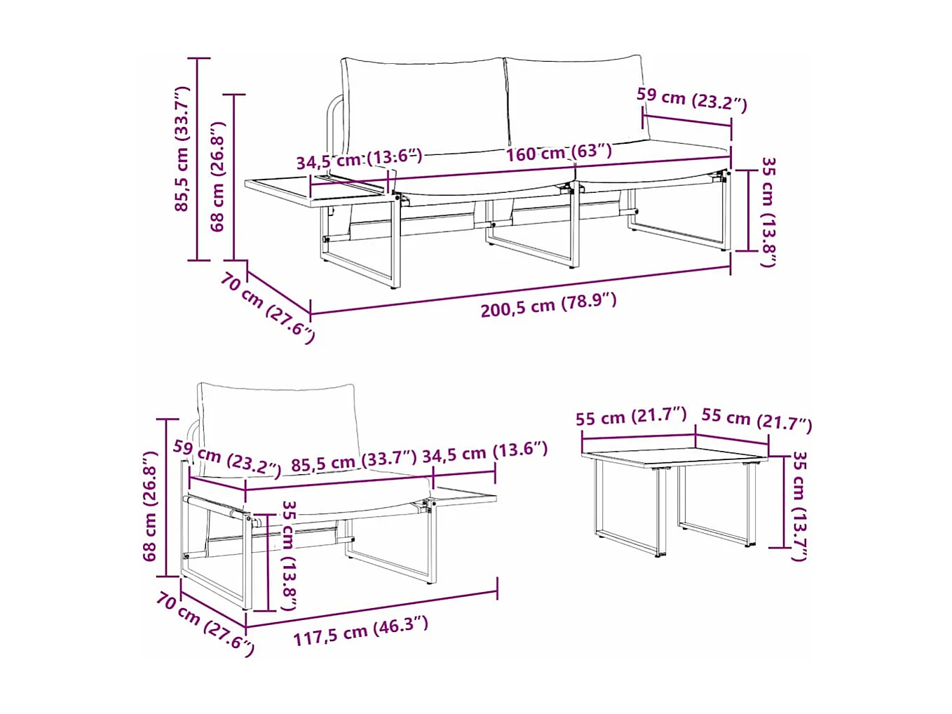 Ensemble de salle à manger pour jardin 3 pcs Taupe Acier