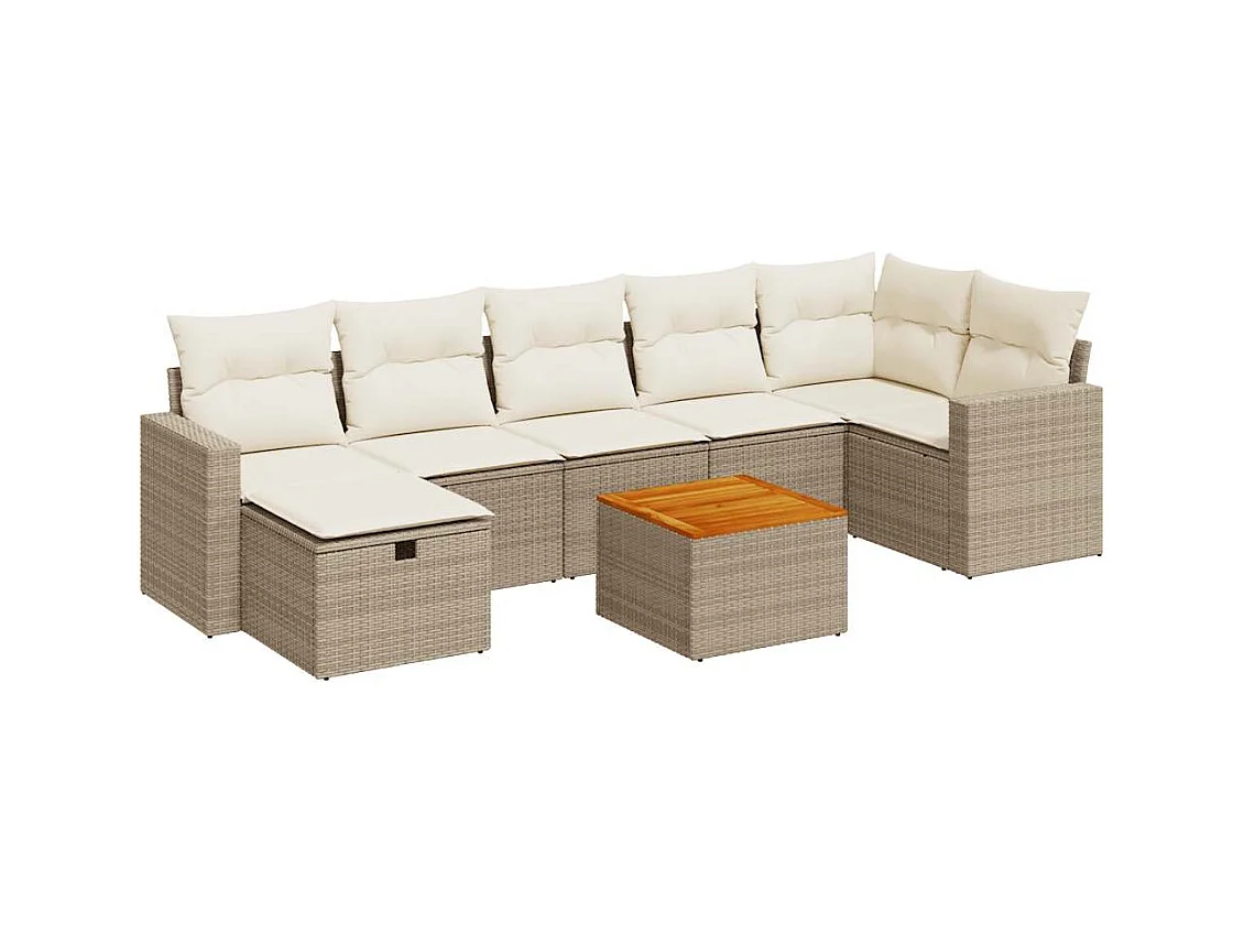Salon de jardin avec coussins 8 pcs beige résine tressée