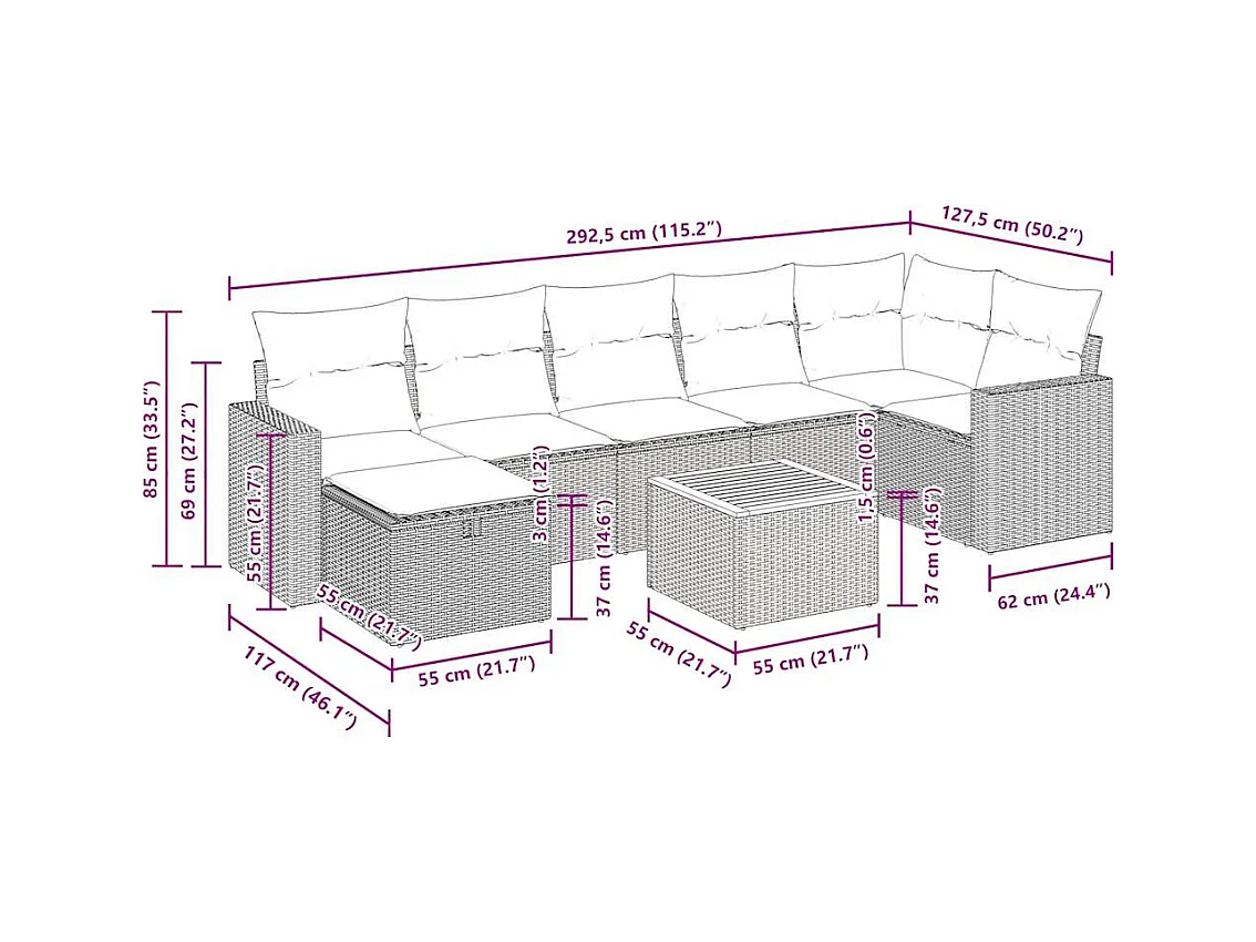 Salon de jardin avec coussins 8 pcs beige résine tressée