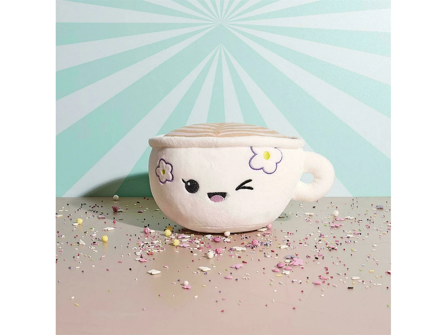 Peluche en polyester forme tasse de café collection KAWAII blanc