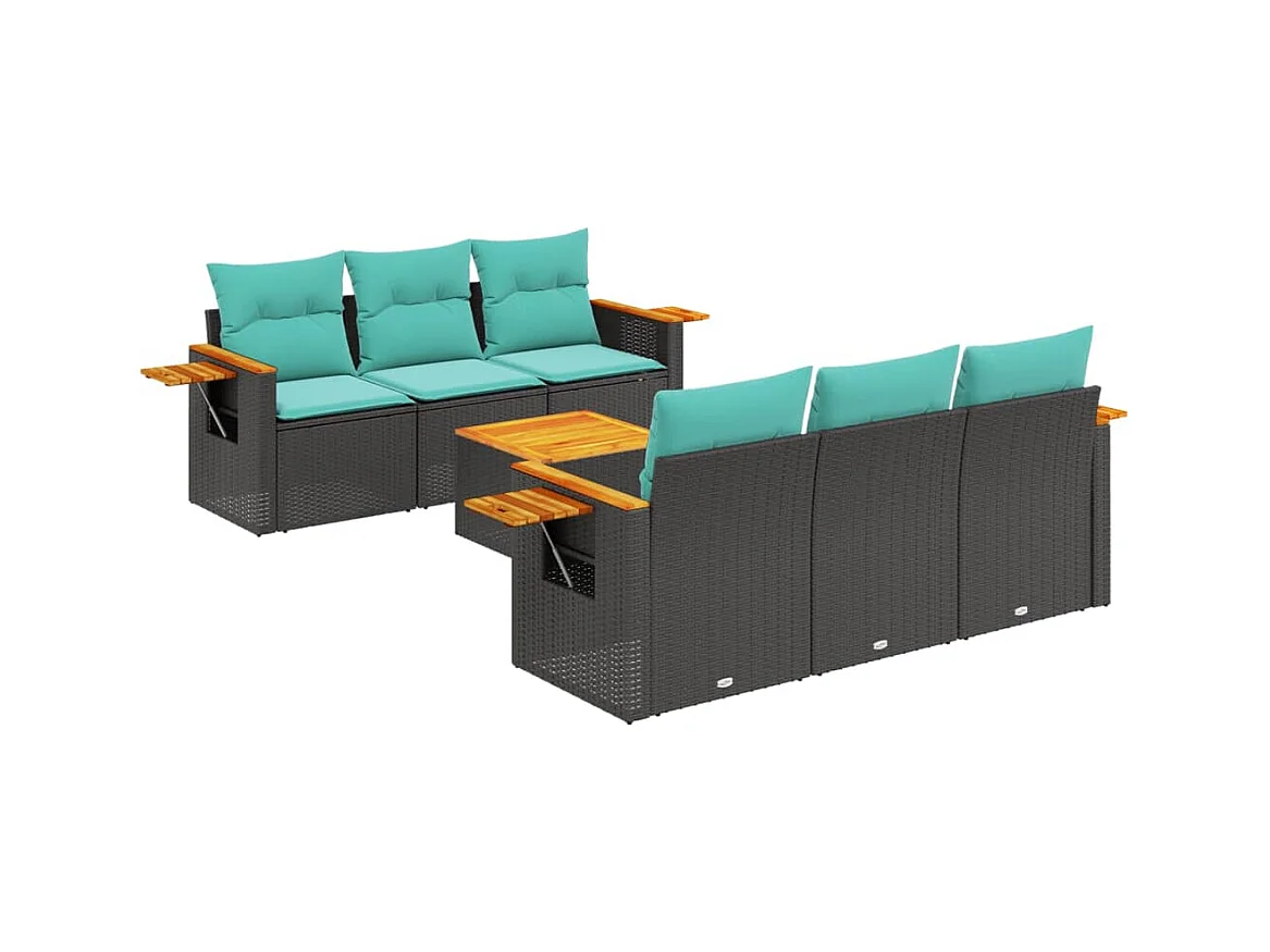 Set Divani da Giardino 7 pz con Cuscini Nero in Polyrattan