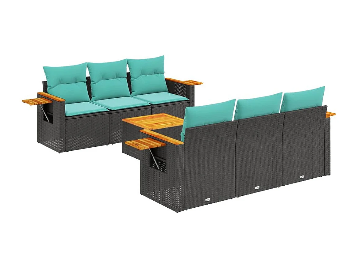 Set Divani da Giardino 7 pz con Cuscini Nero in Polyrattan