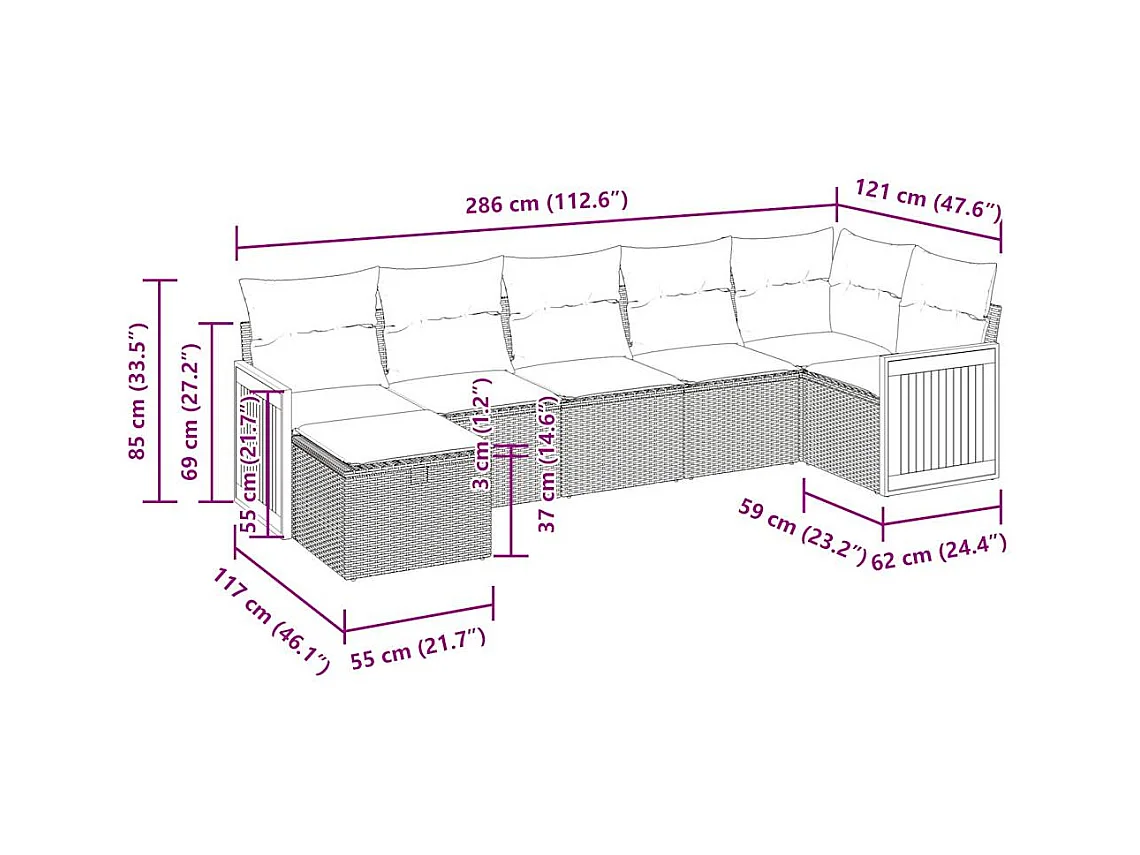 Salon de jardin avec coussins 7 pcs beige résine tressée