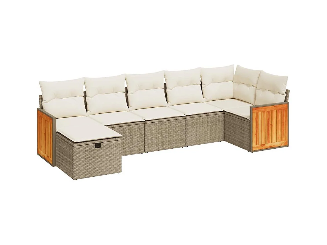 7-tlg. Garten-Sofagarnitur mit Kissen Beige Poly Rattan