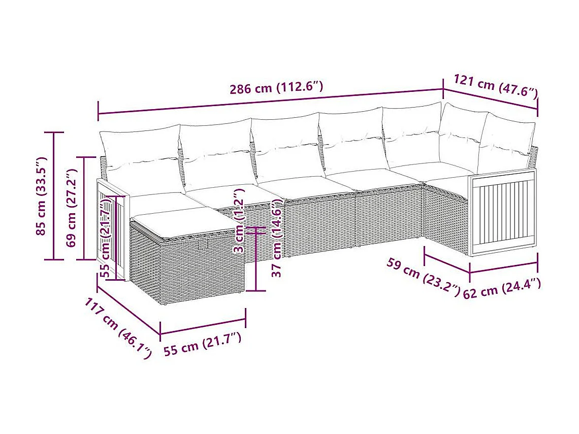 Salon de jardin avec coussins 7 pcs beige résine tressée
