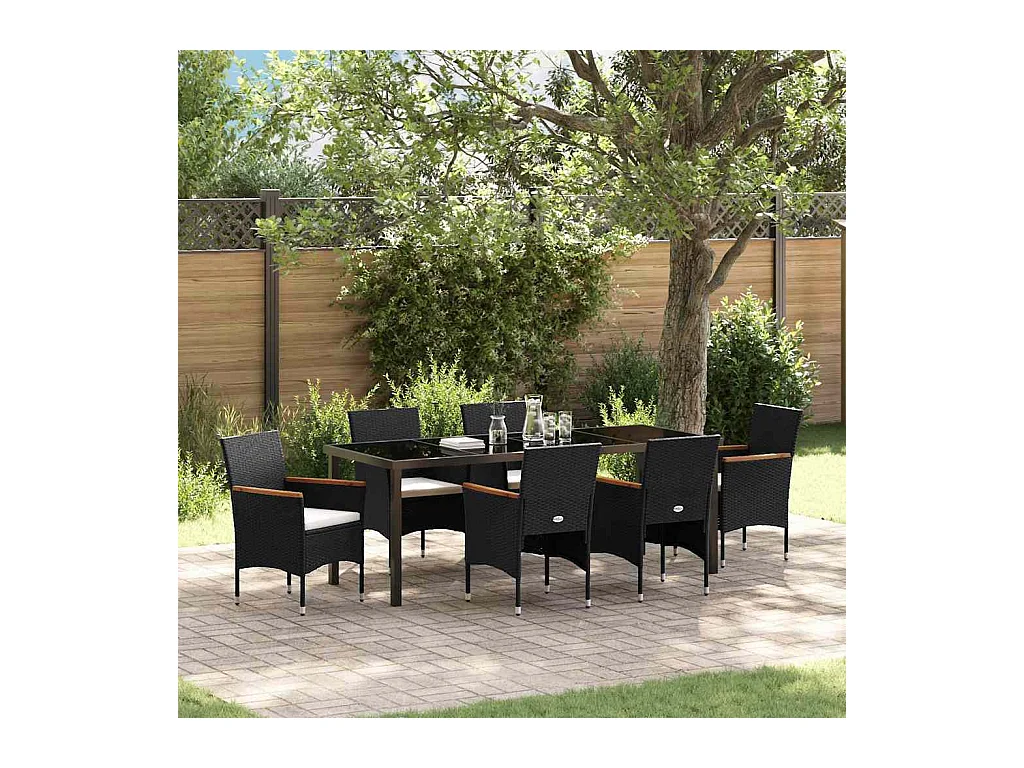 Ensemble de salle à manger pour jardin 7 pcs Noir Poly rotin