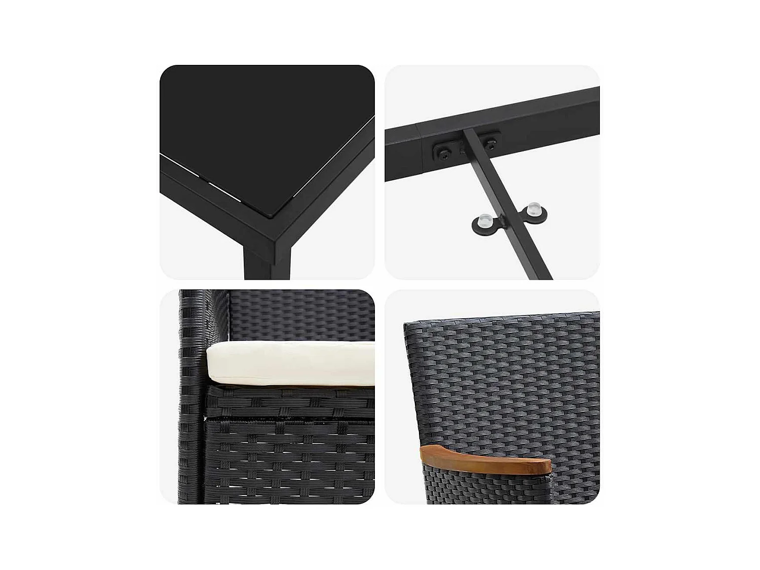 Tuin Eetset met kussen 7 pcs Zwart Poly riet