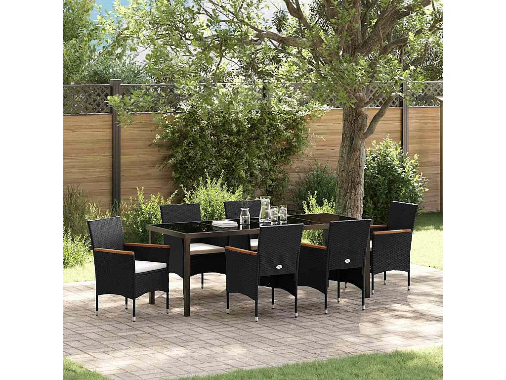 Ensemble de salle à manger pour jardin 7 pcs Noir polyrotin