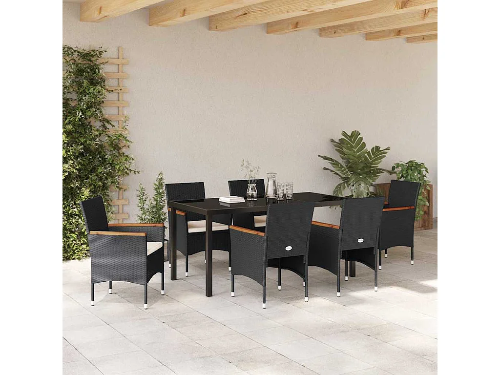 Ensemble de salle à manger pour jardin 7 pcs Noir polyrotin