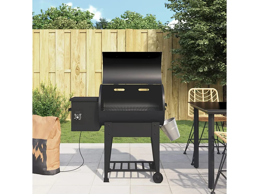 Gril à granulés avec étagère inférieure noir 94 cm fer