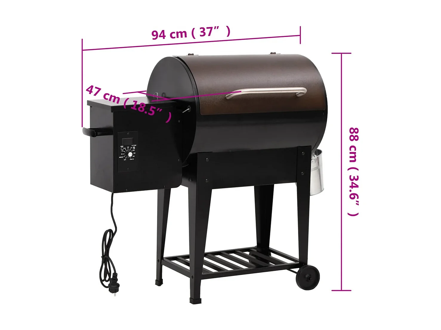 Gril à granulés avec étagère inférieure noir 94 cm fer