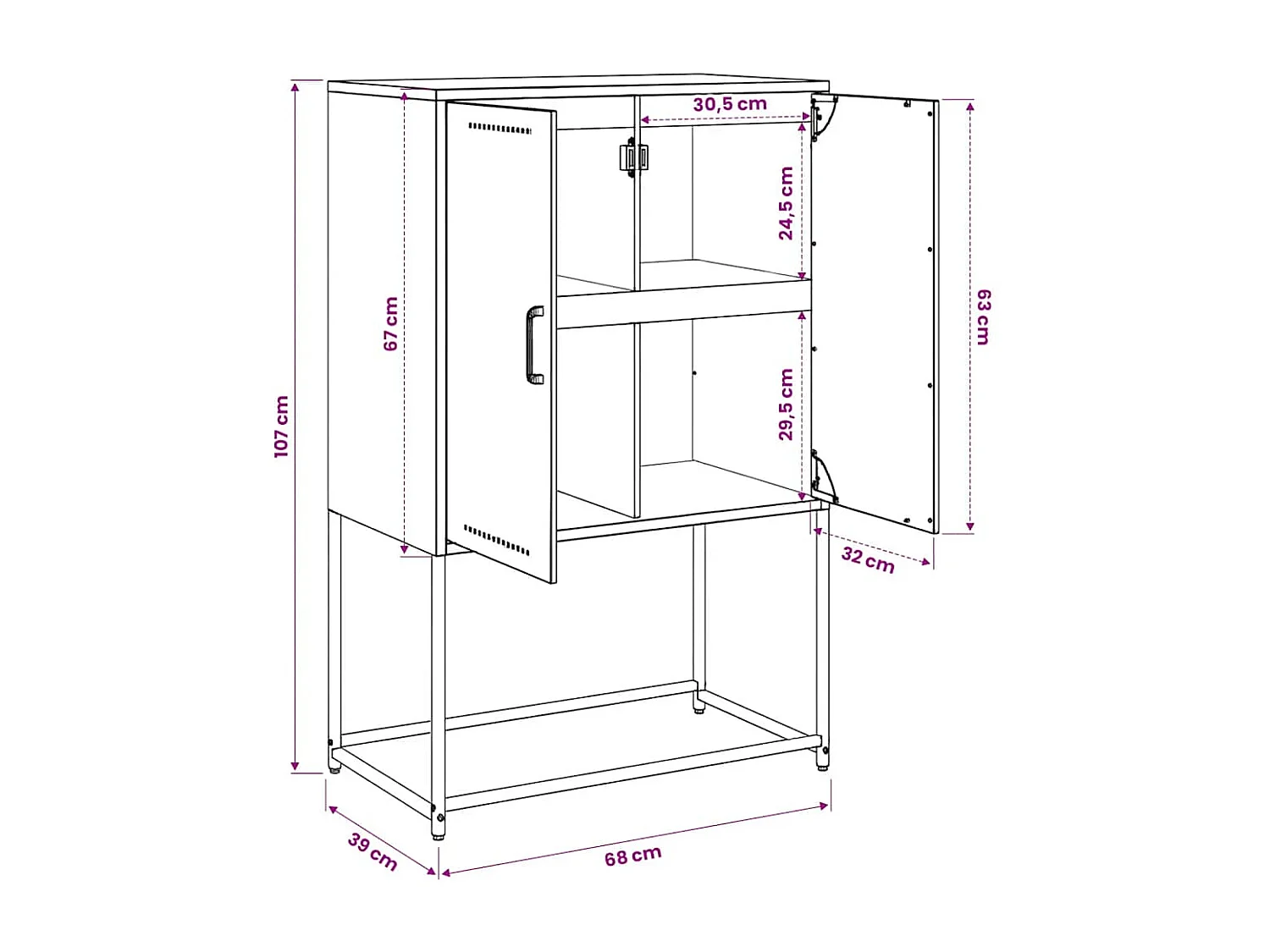 Buffet haut jaune moutarde 68,5x38,5x107 cm acier