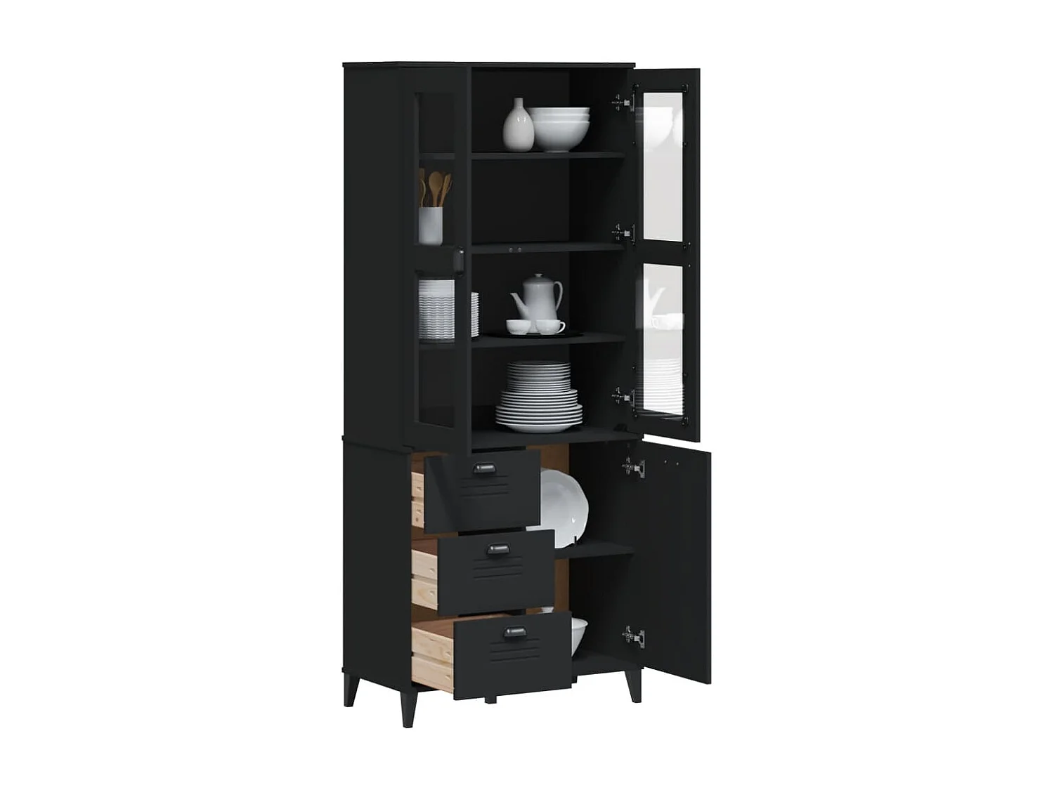 Credenza VIKEN Nera 80x40x190 cm in Legno Massello di Pino
