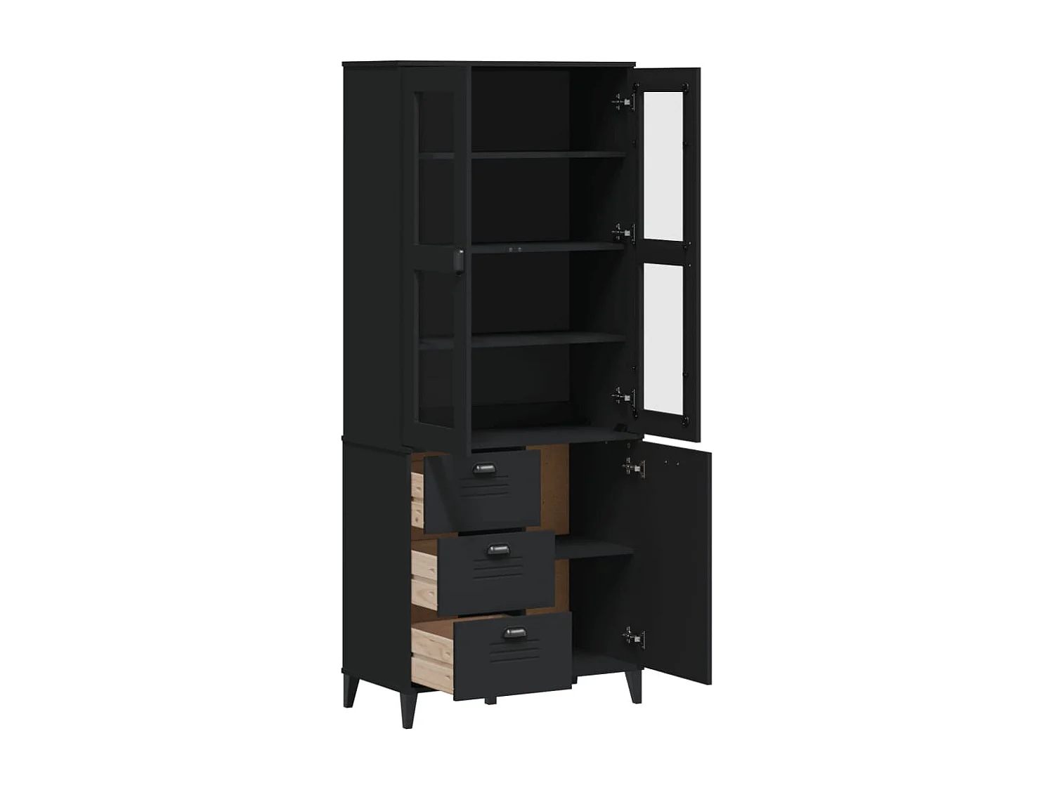 Credenza VIKEN Nera 80x40x190 cm in Legno Massello di Pino