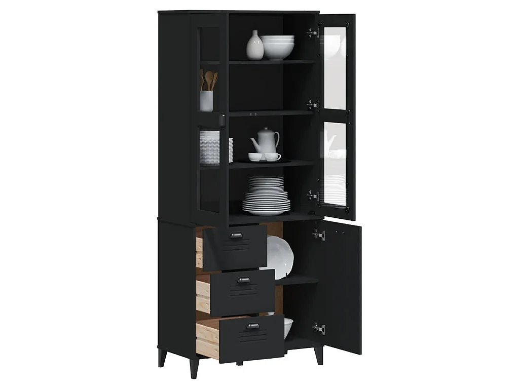 Credenza VIKEN Nera 80x40x190 cm in Legno Massello di Pino