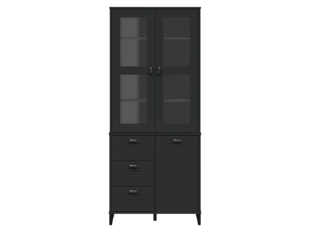 Credenza VIKEN Nera 80x40x190 cm in Legno Massello di Pino