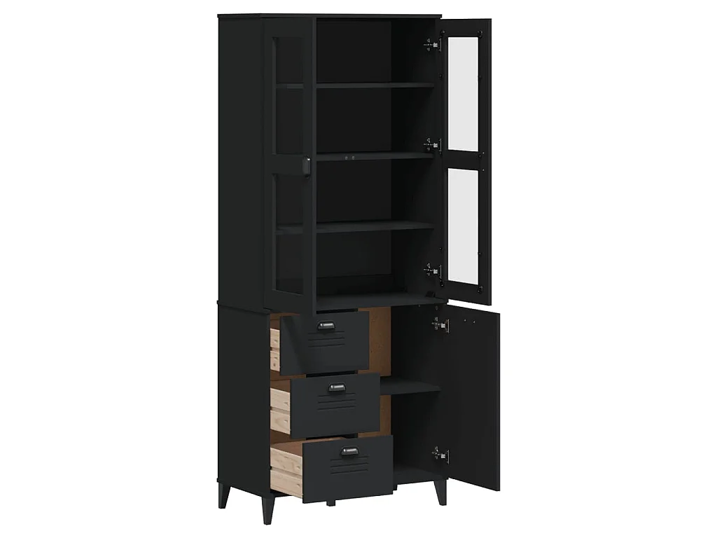 Credenza VIKEN Nera 80x40x190 cm in Legno Massello di Pino