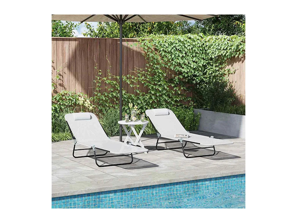 Chaise longue pliante 2 pcs Crème 182 x 55 x 85,5 cm Textilène