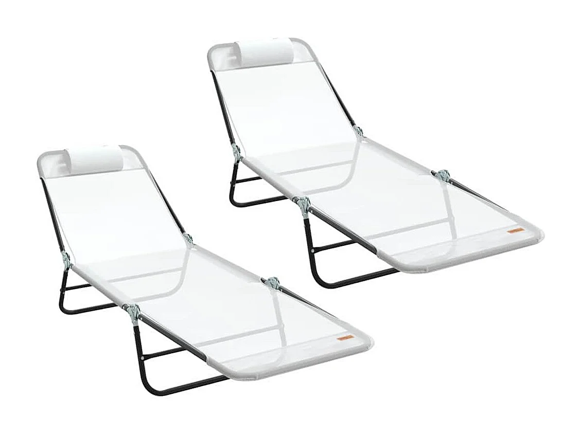 Chaise longue pliante 2 pcs Crème 182 x 55 x 85,5 cm Textilène