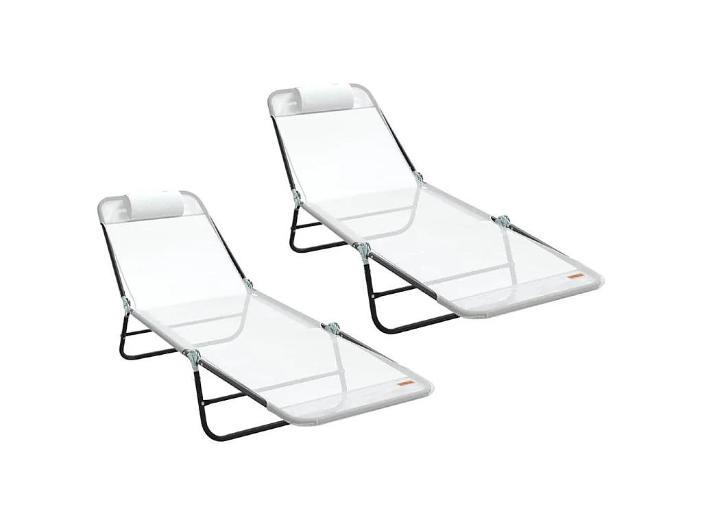 Chaise longue pliante 2 pcs Crème 182 x 55 x 85,5 cm Textilène