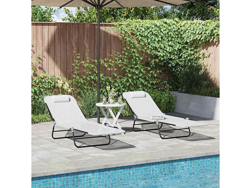 Chaise longue pliante 2 pcs Crème 182 x 55 x 85,5 cm Textilène