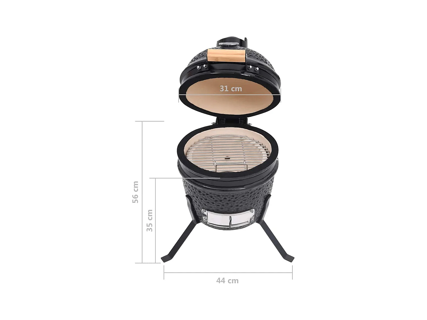 Barbecue à fumoir Kamado 2-en-1 Céramique 56 cm Noir