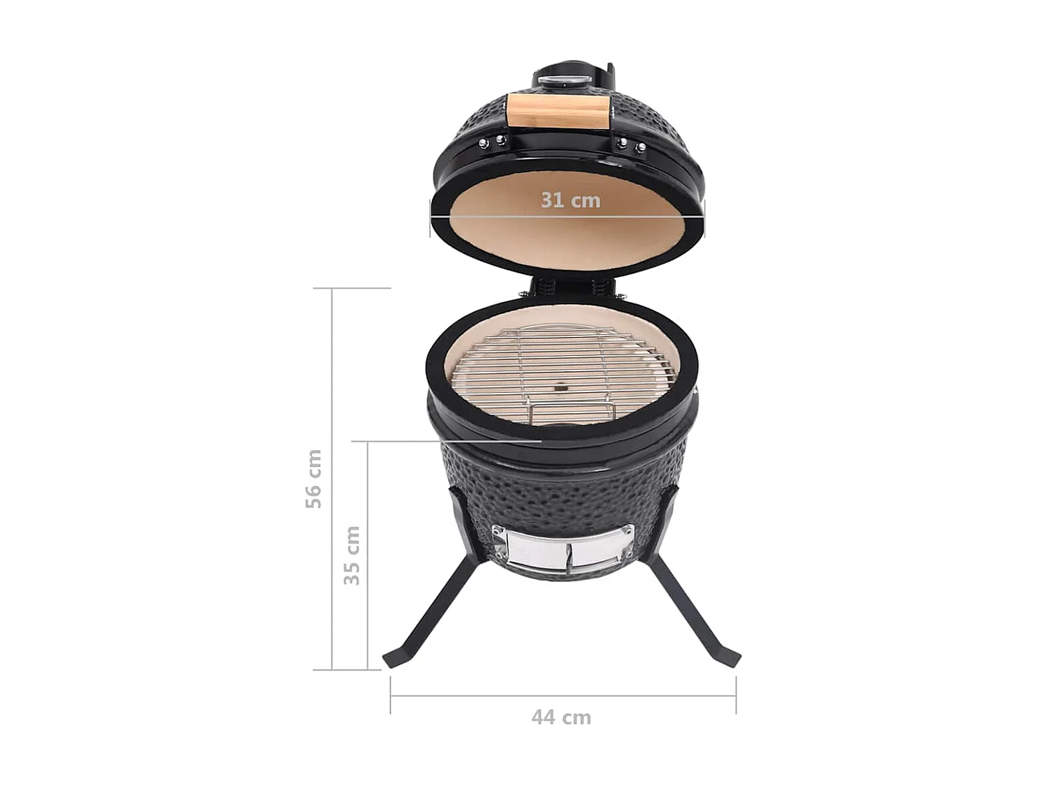 2-in-1 Kamado-Grill Smoker Keramik 56 cm Schwarz
