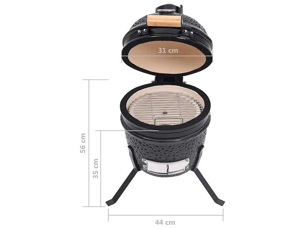 Kamado barbecue 2-in-1 56 cm keramiek zwart
