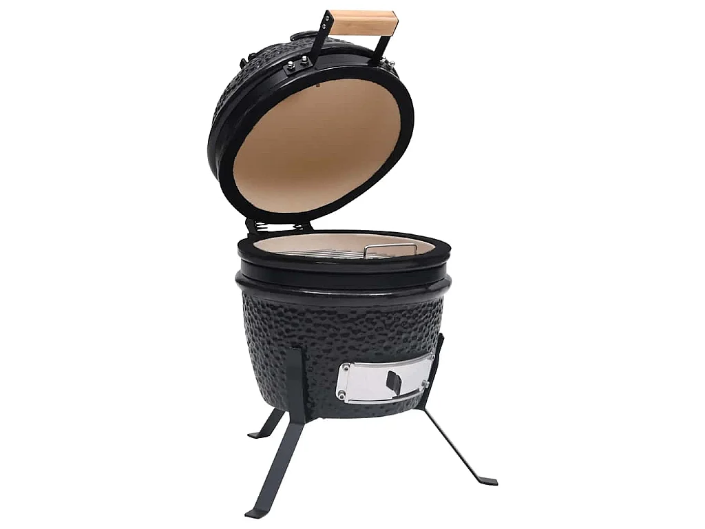 Kamado barbecue 2-in-1 56 cm keramiek zwart