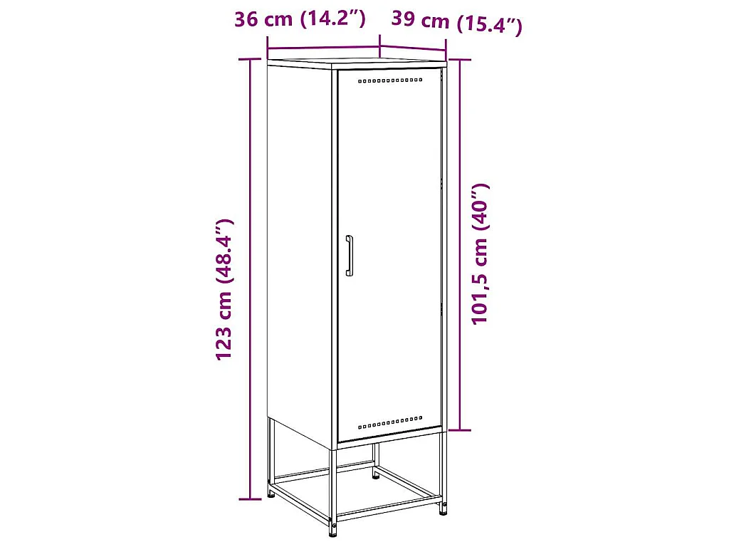 Hoge kast 36x39x123 cm staal zwart