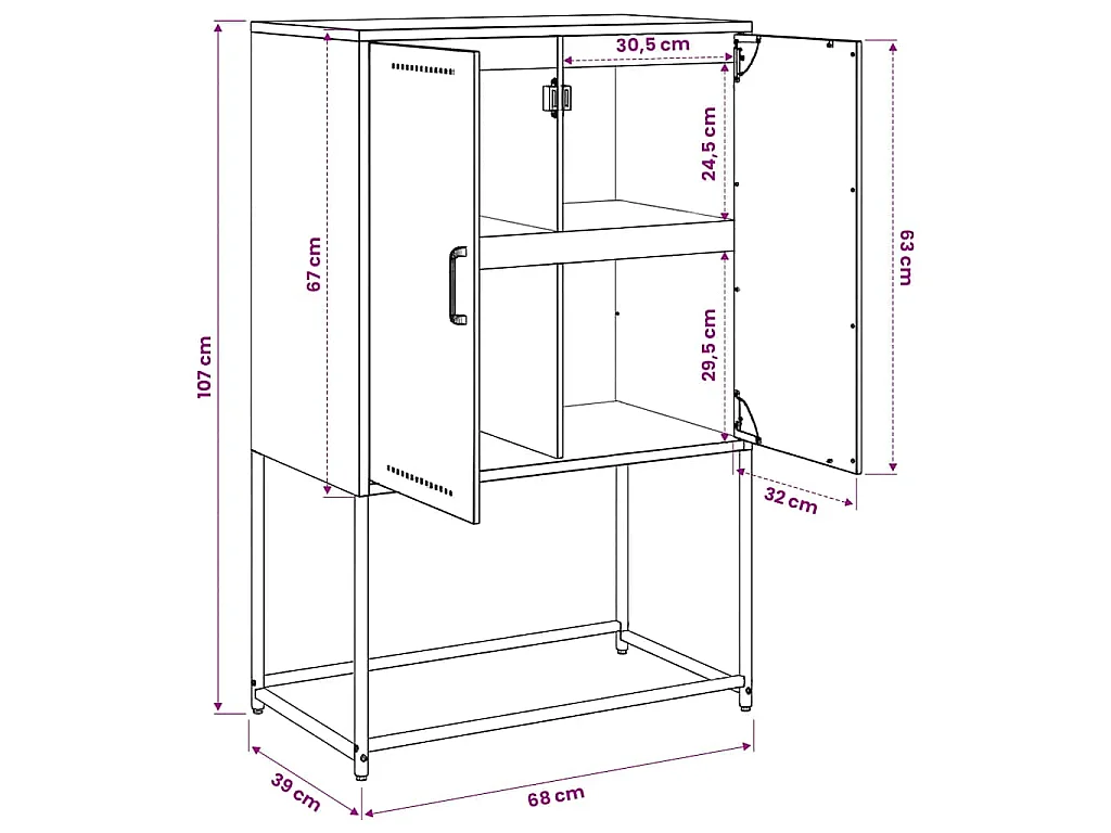 Hoge kast 68,5x38,5x107 cm staal wit