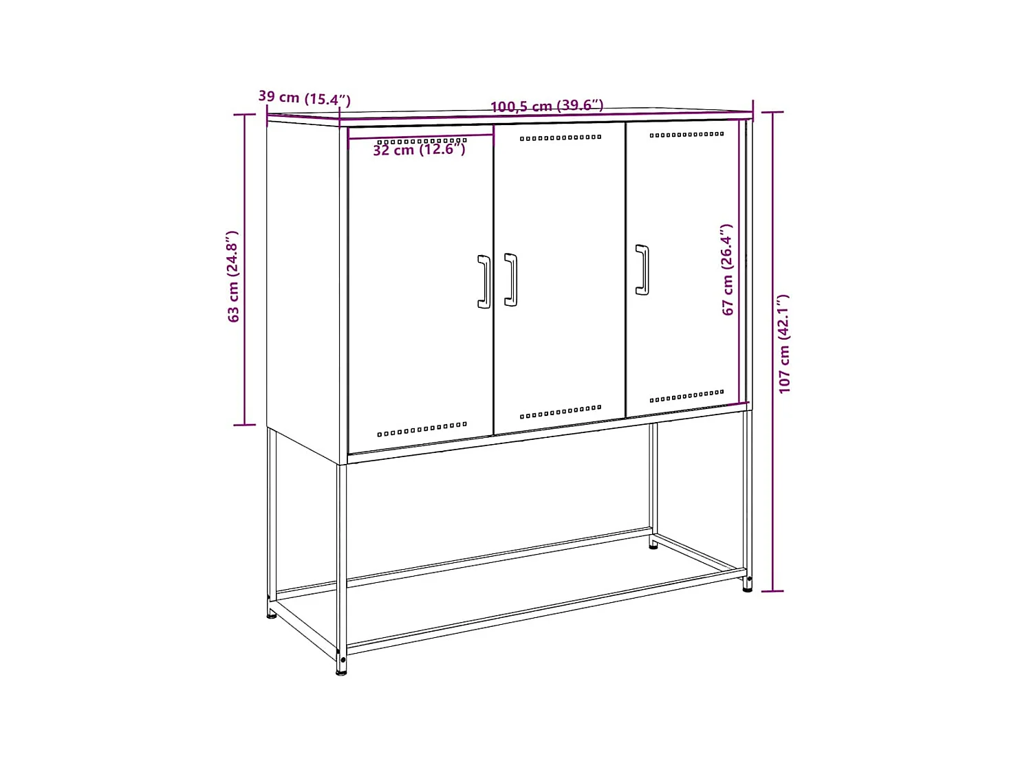 Buffet haut blanc 100,5x39x107 cm acier