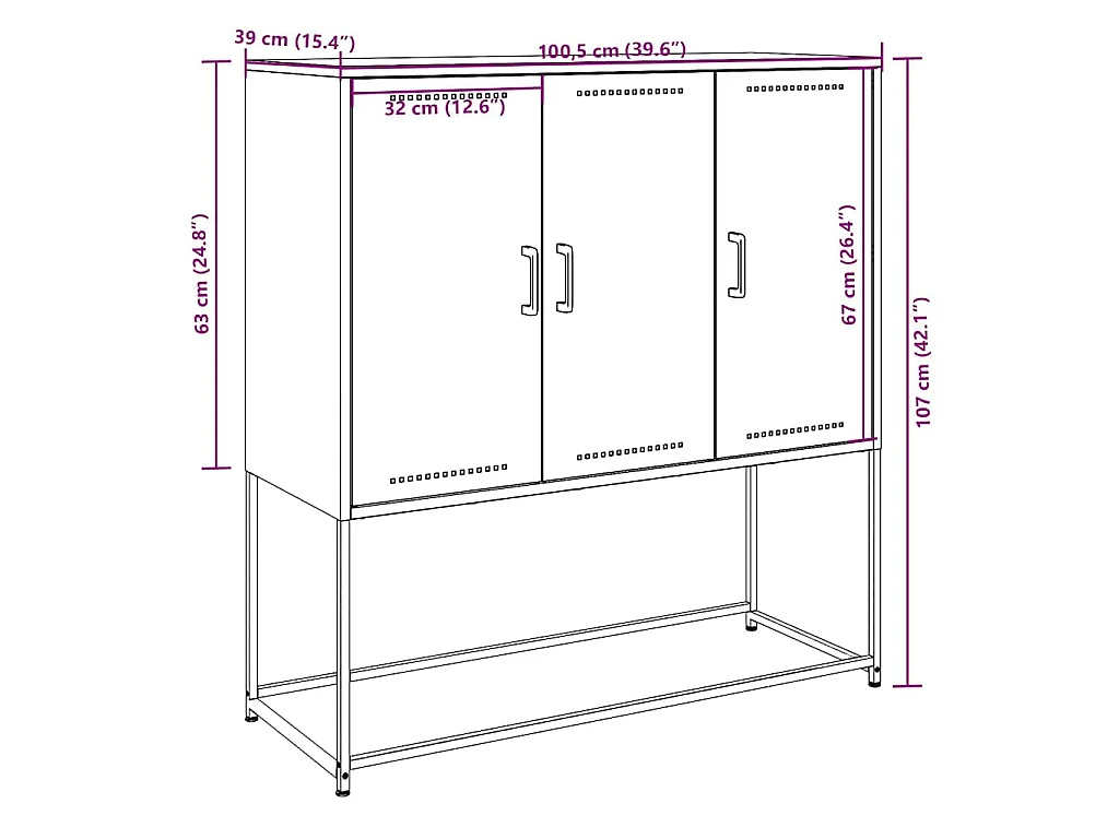 Credenza Bianca 100,5x39x107 cm in Acciaio