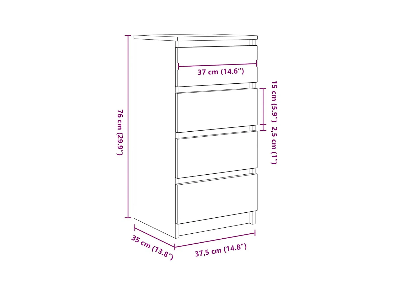 Dressoir 37,5x35x76 cm bewerkt hout wit