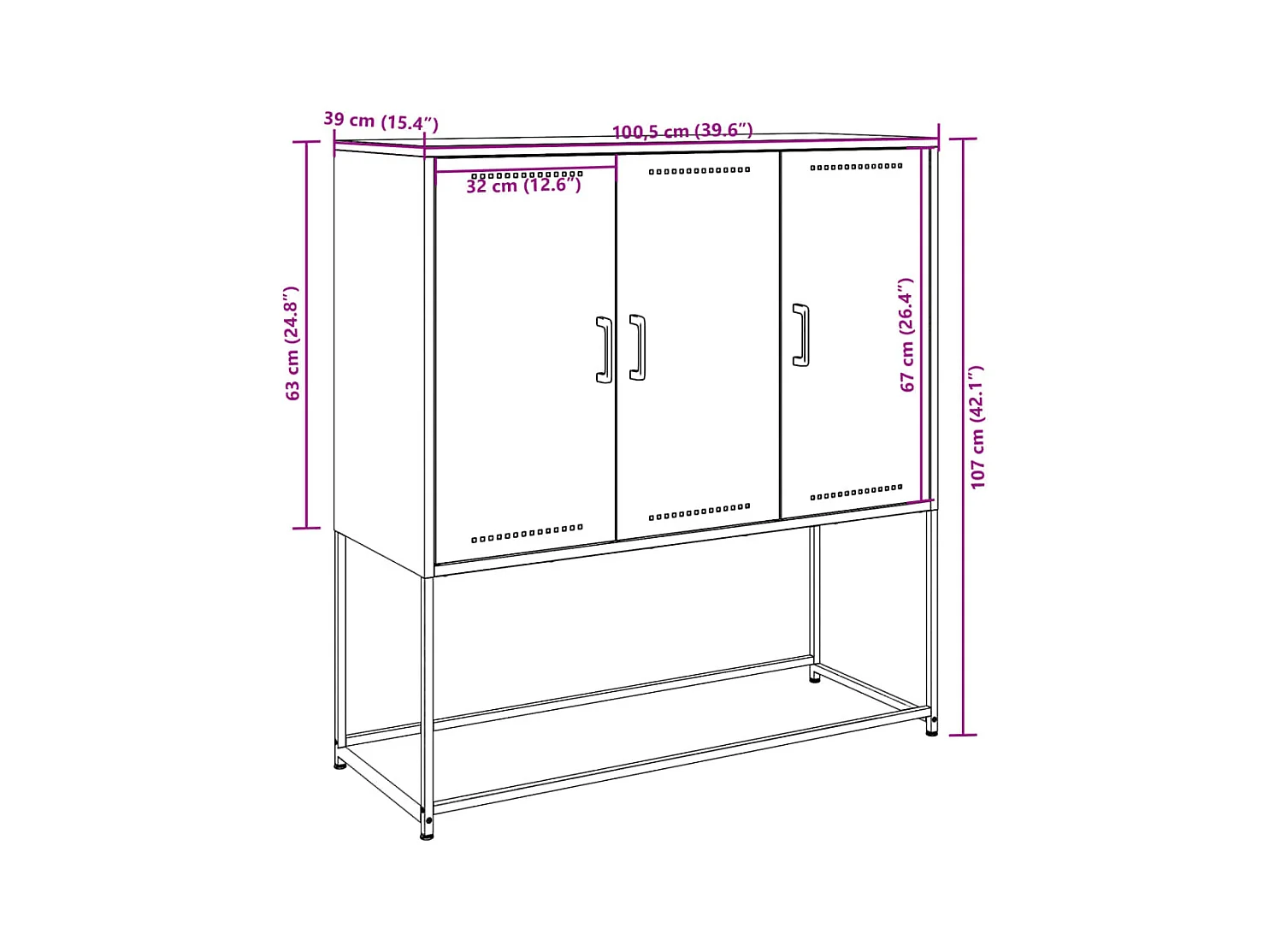 Buffet haut anthracite 100,5x39x107 cm acier