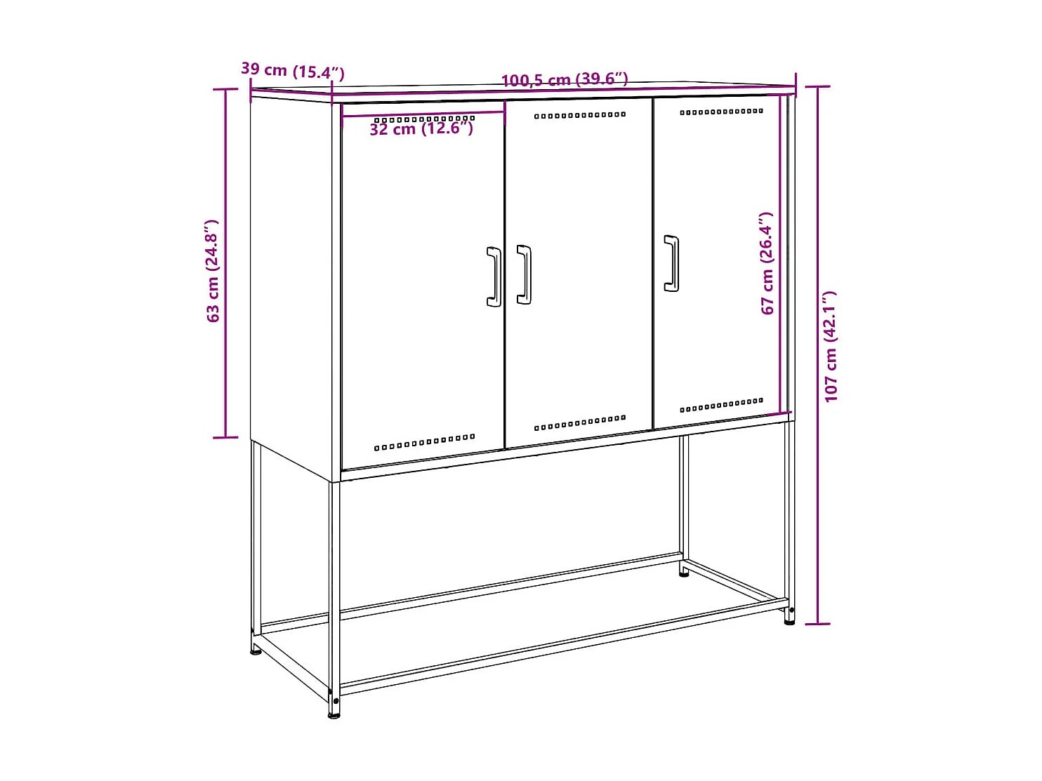 Buffet haut anthracite 100,5x39x107 cm acier