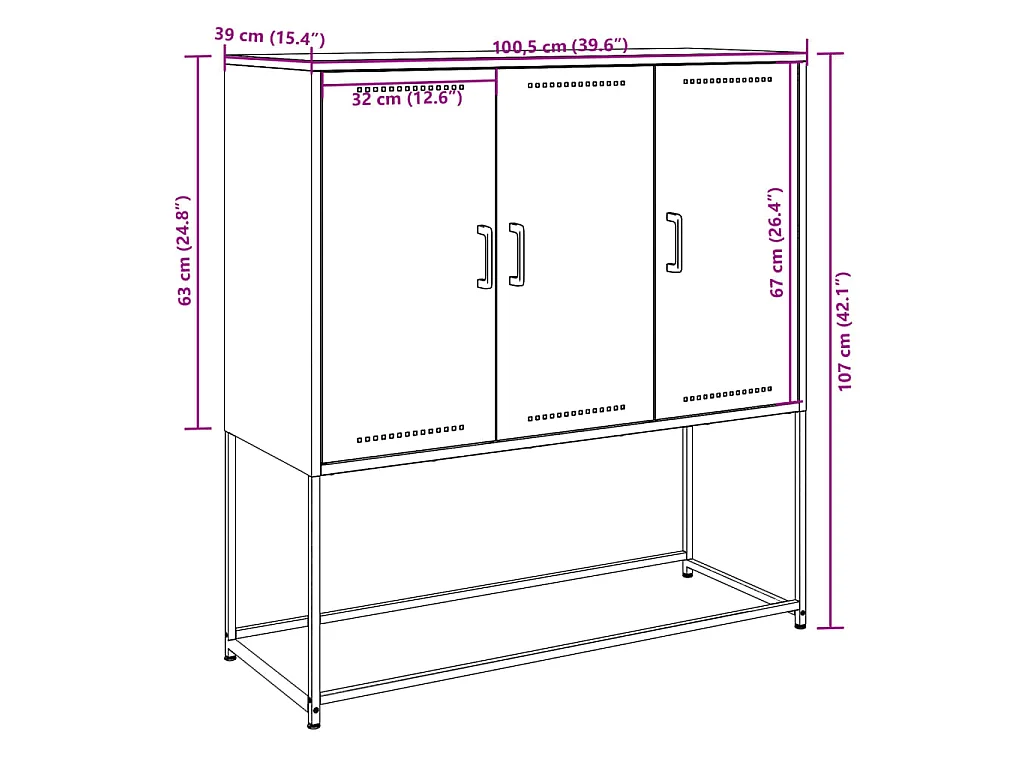 Buffet haut anthracite 100,5x39x107 cm acier